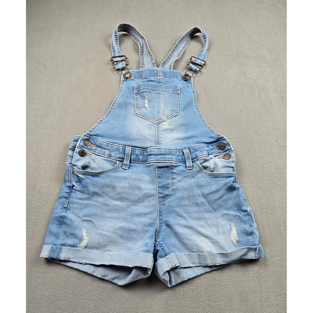 SO Girls Light Wash Distressed Denim Shortalls‎ Overalls Size 12 DG31D008RW1